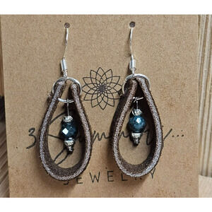 Reclaimed Leather and Blue Apatite Earrings Silver Upcycled Sustainable Jewelry